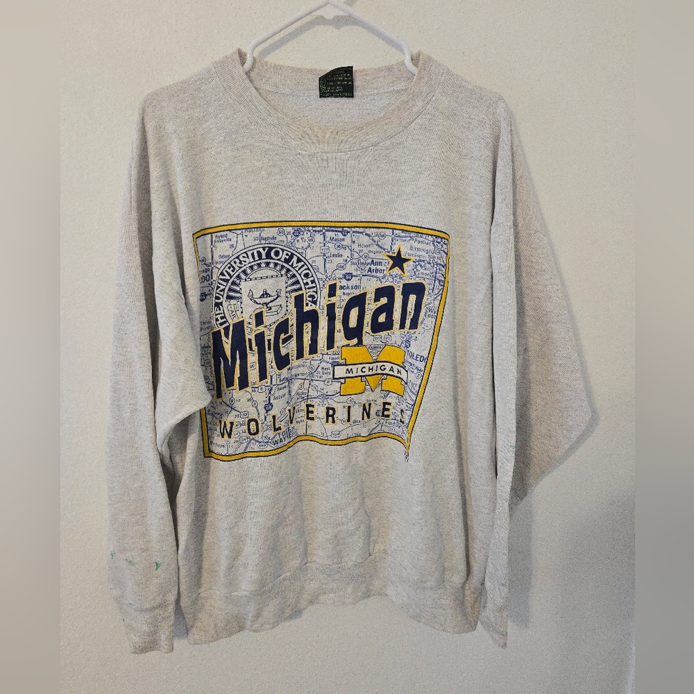 Vintage 90s Michigan Wolverines University Sweatshirt City Map Mens XL TSI Natur